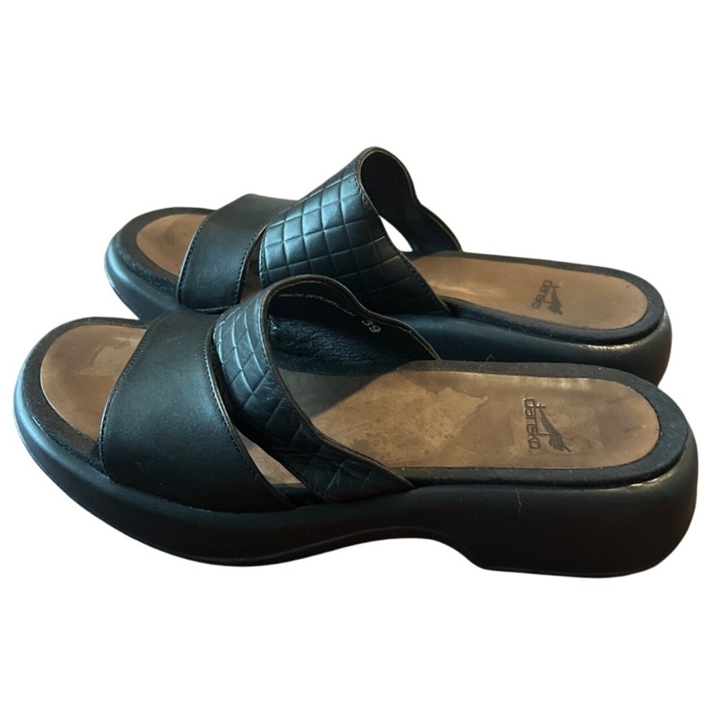 DANSKO Quilted Double Strap Leather Slip On Comfort Slide Wedge Sandal 8.5-9 - Picture 2 of 9